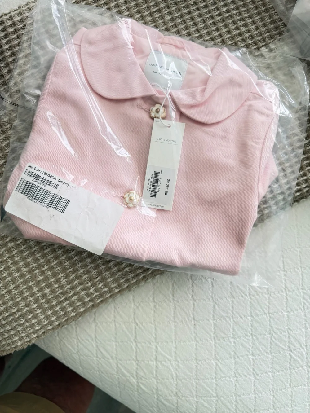 Janie and Jack girls flower button coat, pink 12-18 months  size nwt MSRP $89